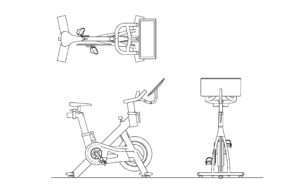 autocad block of a peloton bike, drawing with all 2d views plan and elevation, dwg file for free download