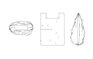 autocad drawing of a plastic bag, all 2d views, plan and elevation, dwg file for free download