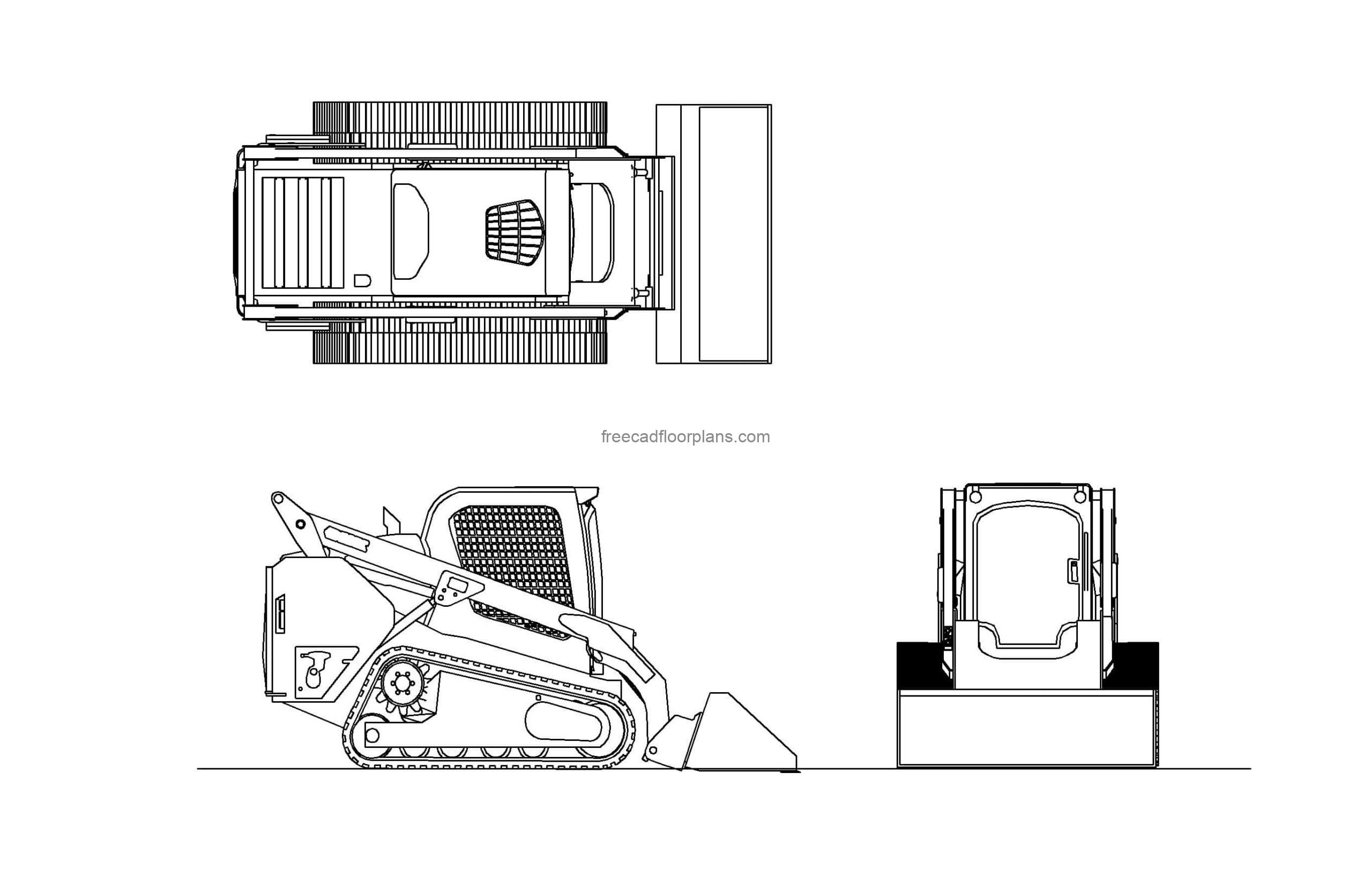skid steer autocad drawing plan and elevation 2d view dwg file for free download