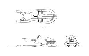 snowmobile autocad drawing with all 2d views, plan and elevation, dwg file for free download