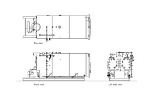 autocad drawing of a steam boiler, plan and elevation 2d views, dwg file for free download