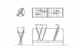 autocad drawing of two different umbrella stands all 2d views, plan and elevation, dwg file for free download