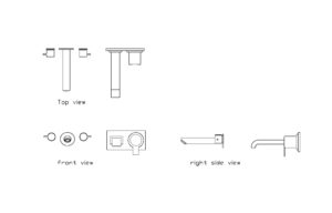autocad drawing of different wall mounted taps, 2d views, top, front and side elevation, dwg file for free download
