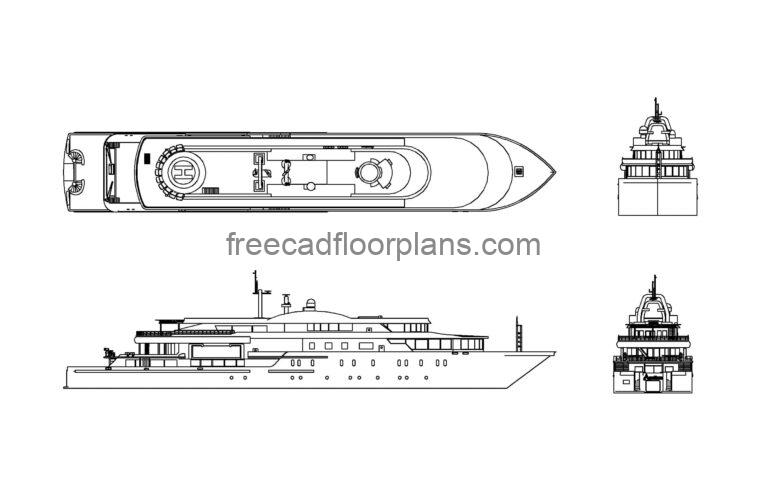 Yacht, Plan+ Elevations, AutoCAD Block
