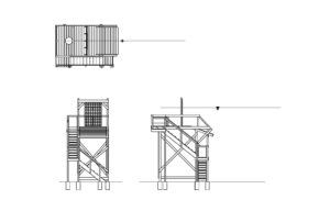 autocad drawing of a zipline landing, plan and elevation 2d views, dwg file for free download