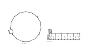 autocad drawing of a 18 ft round pool, plan and elevation views, dwg file free for download
