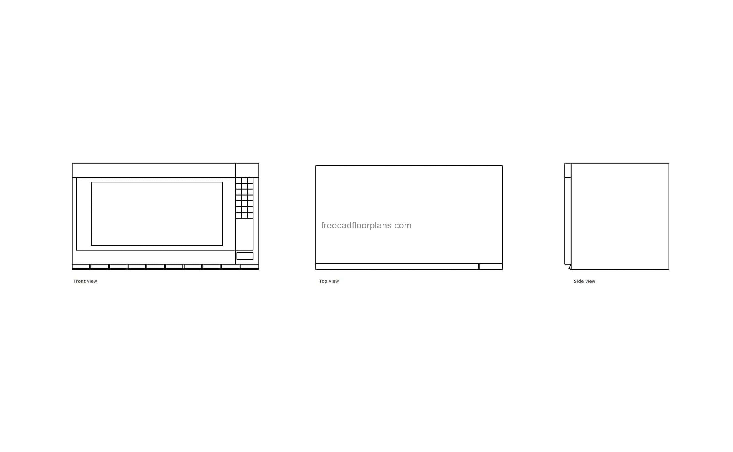 autocad drawing of a 30 inch microwave hood, plan and elevation 2d views, dwg file free for download