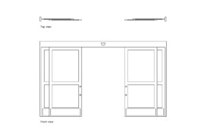autocad drawing of an automatic sliding door, plan and elevation 2d views, dwg file free for download