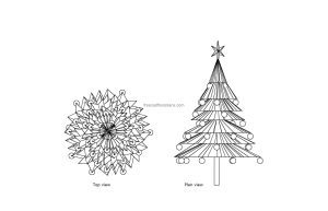 autocad drawing of a Christmas Tree, 2d view plan and elevations, dwg file free for download