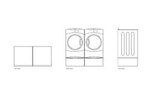 autocad drawing of a GE frontloader washer and dryer combo, 2d views, plan and elevation, dwg file free for download
