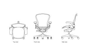 autocad 2d drawing of the aeron chair, plan and elevation views, dwg file free for download