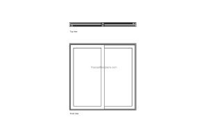 aluminium sliding door autocad drawing top and front 2d views, dwg file free for download