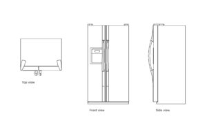 autocad drawing of a american fridge freezer, plan and elevation 2d views, dwg file free for download
