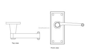 autocad drawing of an antique door handle, 2d views plan and front elevation, dwg file free for download