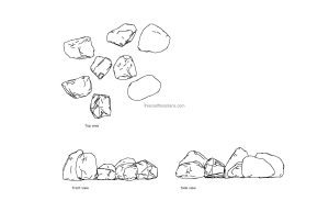 autocad drawing of boulders for landscape design, plan and elevation 2d views, dwg file free for download