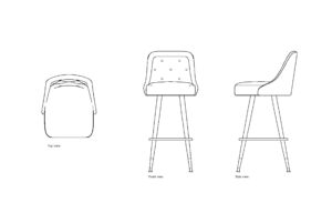 autocad drawing of a bucket bar stool, 2d plan and elevation dwg file free for download