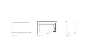 autocad drawing of a built in microwave, 2d plan and elevation views, dwg file free for download