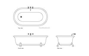 clawfoot tub autocad drawing 2d views, plan and elevation, dwg file for free download