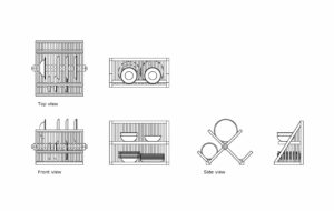 autocad drawing of two dish racks, plan and elevation 2d views, dwg file free for download