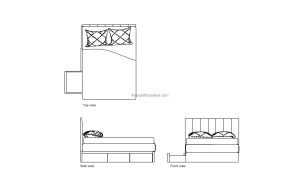 divan bed autocad drawing, plan and elevation 2d views, dwg file free for download