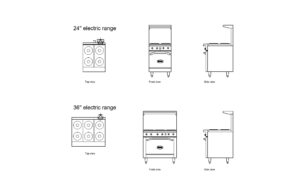 autocad block of 24" and 36" electric ranges, plan and elevation 2d views, dwg file free for download