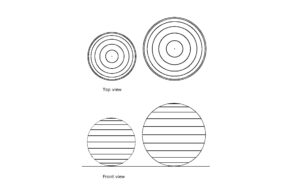 autocad drawing of an exercise ball, plan and elevation 2d views, dwg file free for download