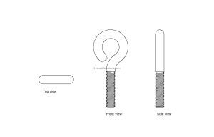 autocad drawing of a eye bolt, 2d views, plan and elevations, dwg file for free download