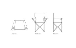 autocad drawing of a folding camping chair, plan and elevation 2d views, dwg file for free download