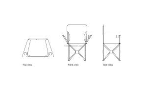 autocad drawing of a folding camping chair, plan and elevation 2d views, dwg file for free download