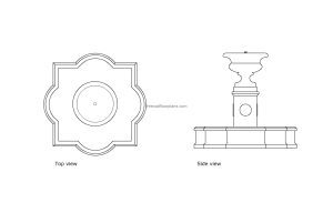 autocad drawing of a water garden fountain, plan and elevation 2d views, dwg file free for download