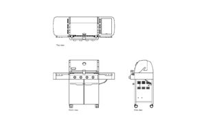 autocad drawing of a gas grill, plan and elevation 2d views, dwg file free for download