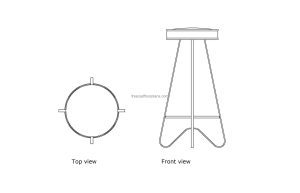autocad drawing plan and elevation 2d views, of a hairpin stool, dwg file free for download