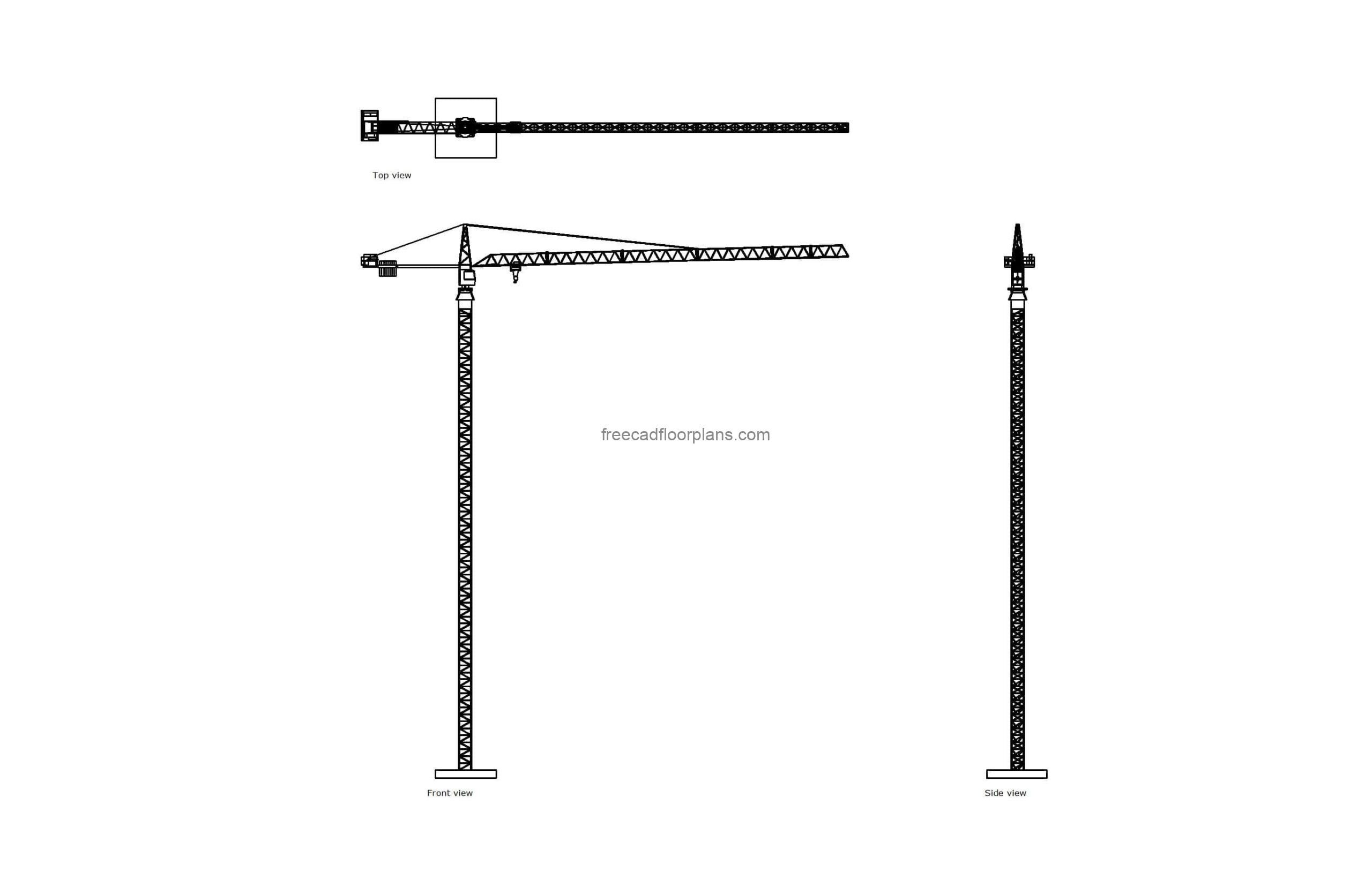 autocad drawing of a hammerhead crane 2d views plan and elevation views, dwg file free for download