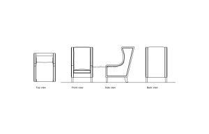 high back chair autocad drawing 2d views, plan and elevations dwg file for free download