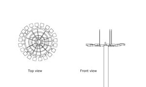 autocad drawing of a high mast light, 2d plan and elevation views, dwg file free for download
