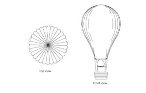 autocad drawing of a hot air balloon, plan and elevation 2d views, dwg file free for download