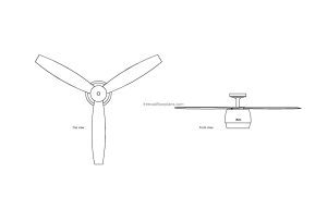 autocad drawing of a hunter ceiling fan, plan and elevation 2d views, dwg file for free download