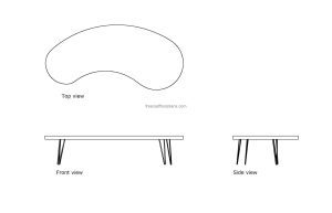 autocad drawing of a kidney desk, 2d views plan and elevation, dwg file free for download