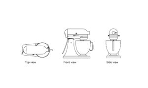 autocad drawing of a kitchen aid mixer, dwg plan and elevation 2d views, file for free download