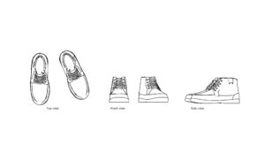 autocad drawing of mens shoes, 2d views, plan and elevation, dwg file for free download