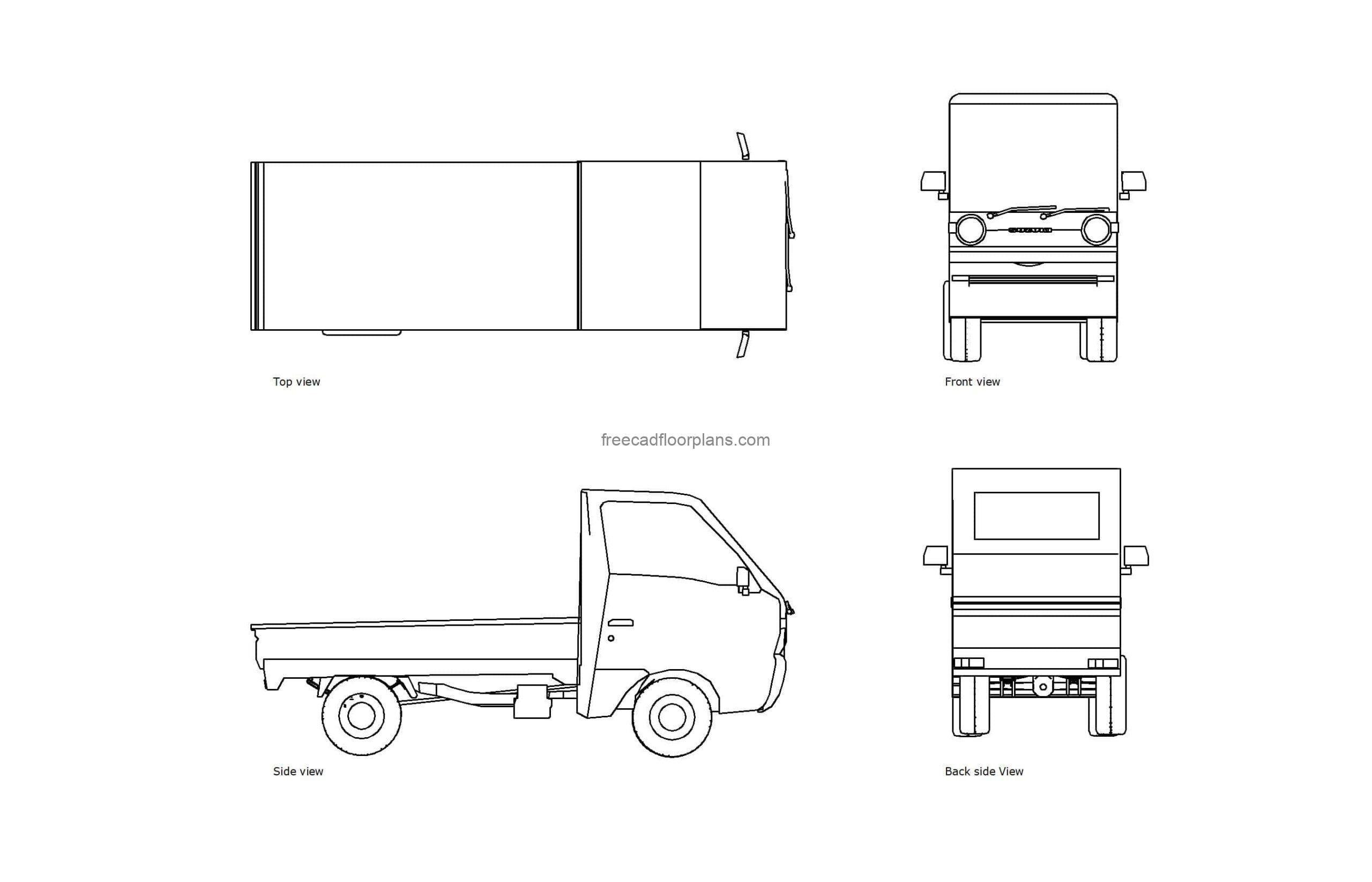 autocad drawing of a mini truck plan and elevation 2d views dwg file free for download