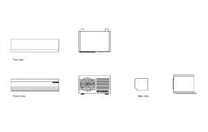 autocad drawing of a mitsubishi air conditioner, plan and elevation 2d views, dwg file free for download