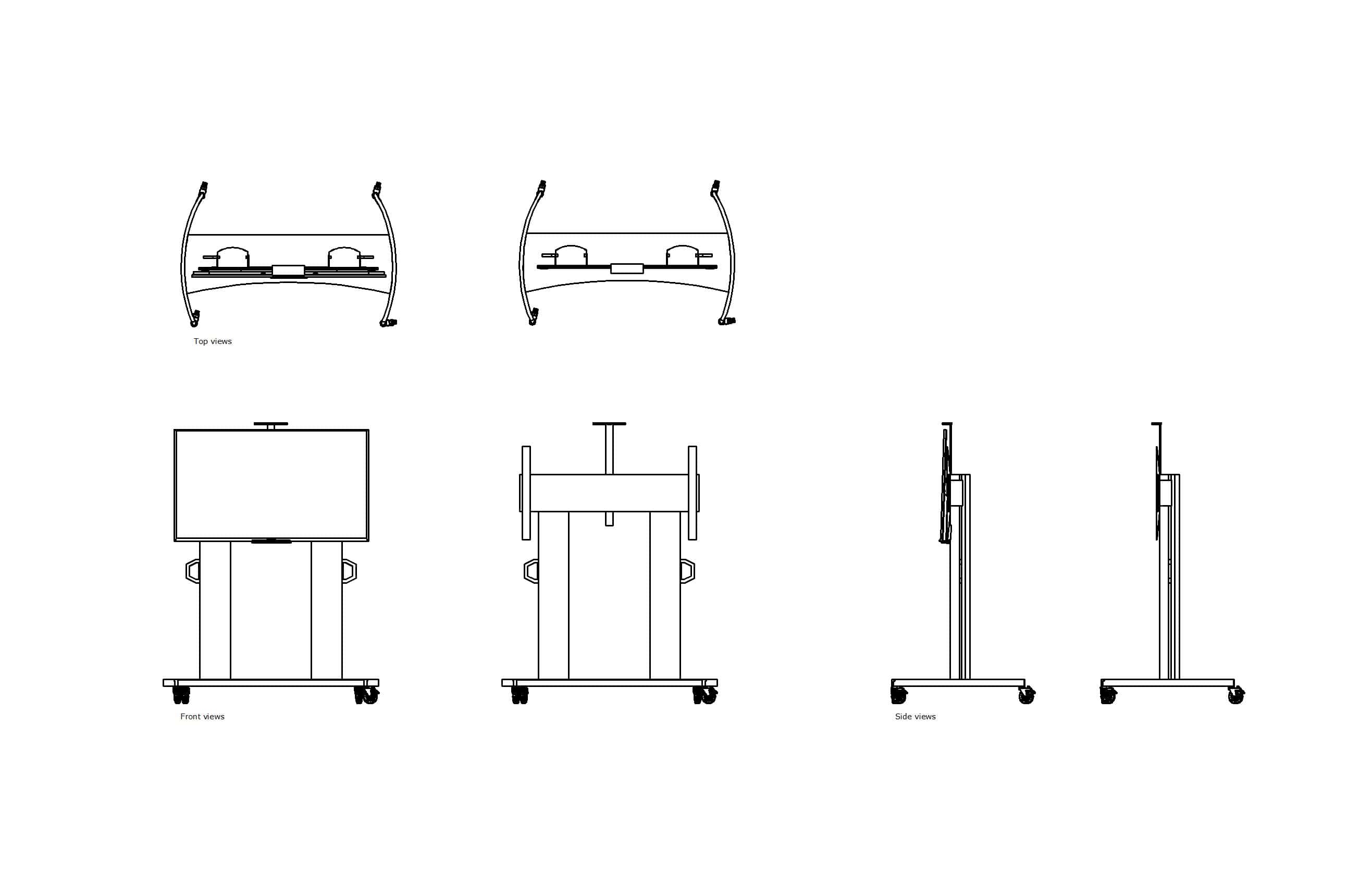 autocad drawing of a mobile TV cart, 2d views plan and elevation, dwg file free for download