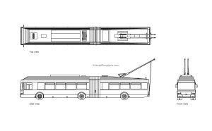 autocad drawing of an overhead bus, plan and elevation 2d views, dwg file for free download
