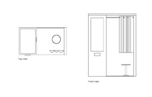autocad drawing of a photo booth, plan and front elevation 2d views, dwg file for free download