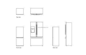 autocad drawing of tow different samsung fridges, plan and elevation 2d views, dwg file free for download