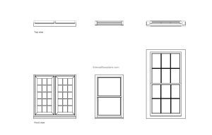 autocad drawing of a sash window, 2d views, top and front side views, dwg file free for download