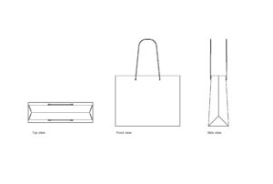 autocad drawing of a shopping bag, plan and elevation 2d views, dwg file free for download