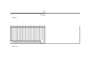 autocad drawing of a sliding electrical gate, plan and elevation 2d views, dwg file free for download