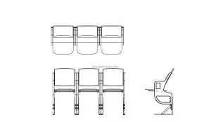 stadium seats autocad drawing, plan and elevation 2d views, dwg file for free download